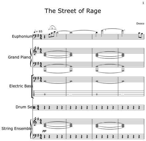 The Street Of Rage Sheet Music For Euphonium Piano Electric Bass