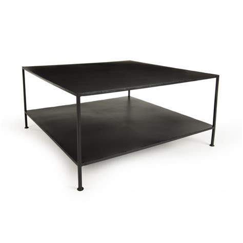 Table Basse Style Industriel En Métal Noir Carrée 80 X 80 Cm Rhodes