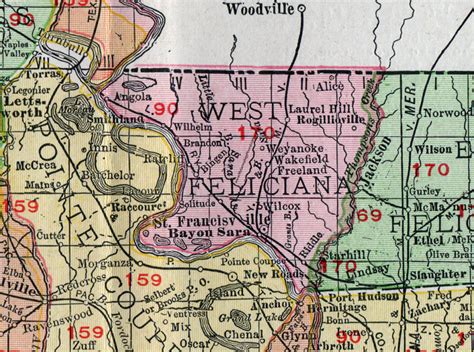 West Feliciana Parish Louisiana 1911 Map Rand McNally St