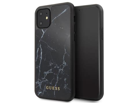 Guess Marble Hd Glass Case Zwart Iphone Xr Hoesje