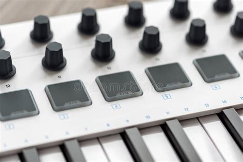 White MIDI Keyboard with Pads and Faders. Stock Image - Image of sound ...