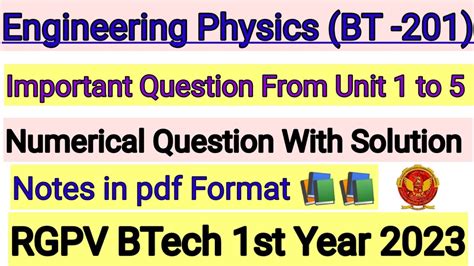 Engineering Physics BT 201 Important Question RGPV BTech 1st