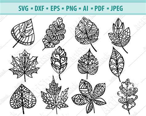 Leaf Svg File Mandala Leaf Svg Zentangle Leaves Svg Autumn Svg Fall