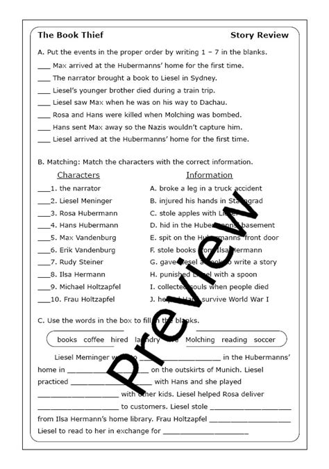 Markus Zusak The Book Thief Worksheets Made By Teachers