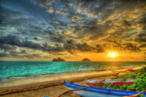 Oahu Hawaii Lanikai Beach Sunrise 5 Mokulua Islands Seascape Art Photograph By Reid Callaway