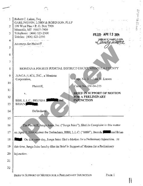 Montana Motion For A Preliminary Injunction Us Legal Forms