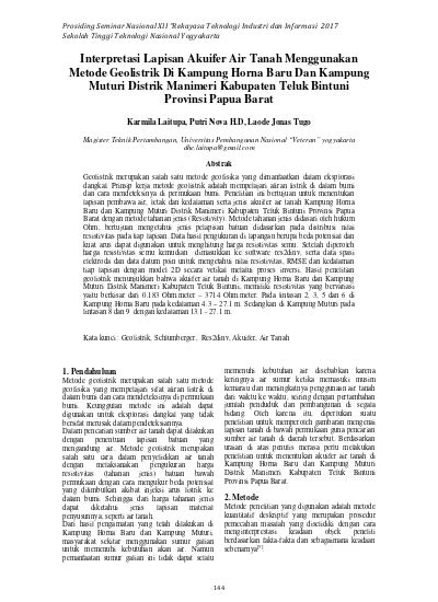 Interpretasi Lapisan Akuifer Air Tanah Menggunakan Metode Geolistrik Di