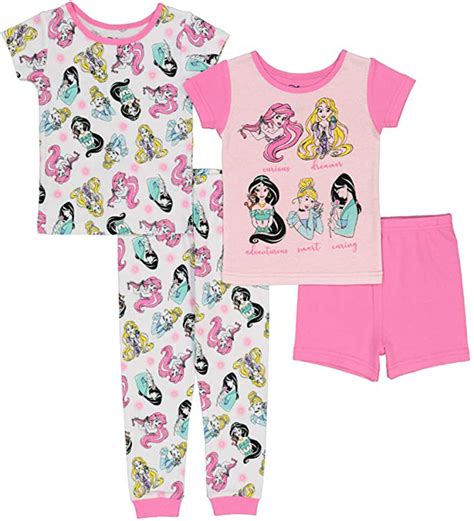 Disney Girls Princess Four Piece Cotton Pajama Set 2t