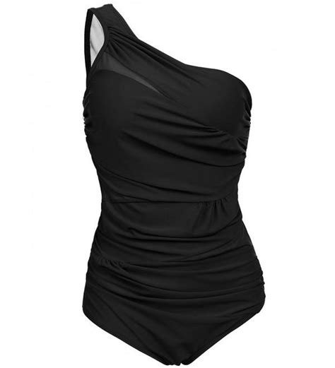 Women S One Shoulder Swimsuit Sexy One Piece Bikini Set Solid Swimwear Monokini S XXL Black