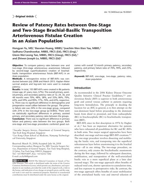 Pdf Review Of Patency Rates Between One Stage And Two Stage Brachial