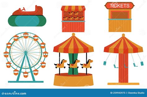 Amusement Park Attractions Carnival Kids Carousel Ferris Wheel