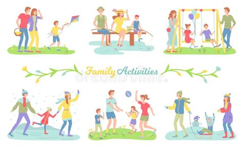 Set of family activities stock vector. Illustration of bike - 220751576