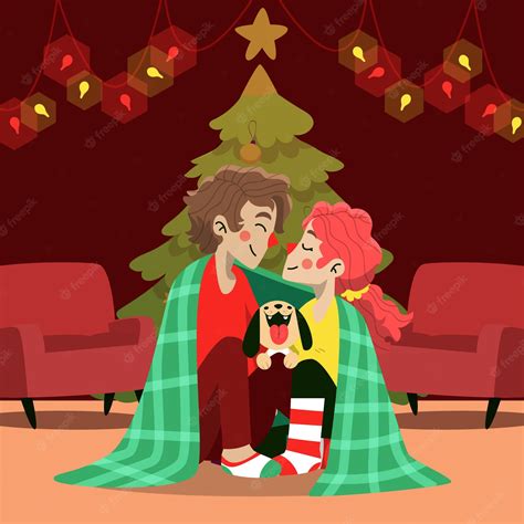 Free Vector | Christmas family scene with dog