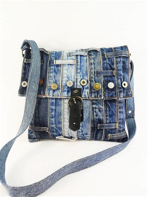 Denim Recycled Bag Blue Denim Crossbody Jeans School Bag Travel Bag