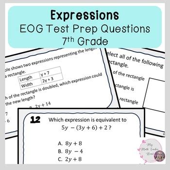 Expressions EOG Review Questions Grade 7 Math Test Prep TPT