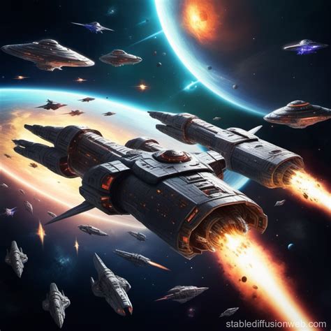 Space Starship Battle Wallpaper | Stable Diffusion Online