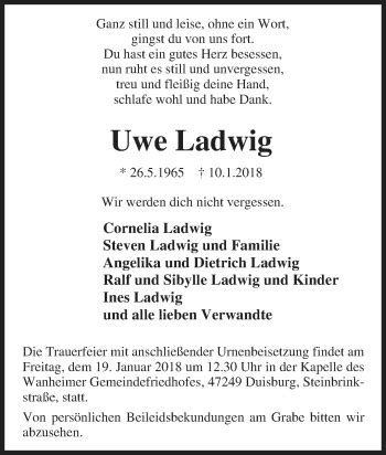 Traueranzeigen Von Uwe Ladwig Trauer In Nrw De