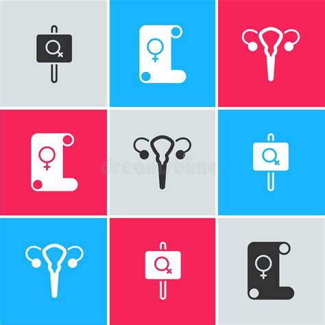 Set Feminist Activist Feminism And Female Reproductive System Icon