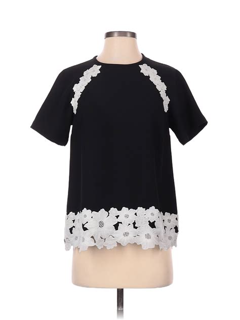 Kate Spade New York 100 Polyester Polka Dots Black Short Sleeve Blouse