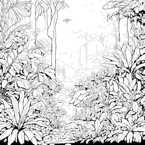 Download Jungle Coloring Page Trees Plants And Birds Coloring Pages Online Creative Fabrica