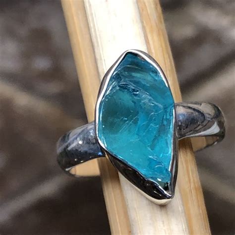 Genuine Neon Blue Apatite Solid Sterling Silver Ring Size