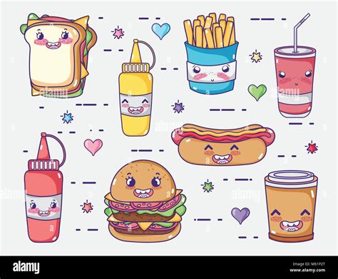 Fast Food Collection Kawaii Dessins Animés Image Vectorielle Stock Alamy