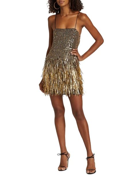 Alice Olivia Fifi Sequin And Fringe Fitted Minidress Embellished