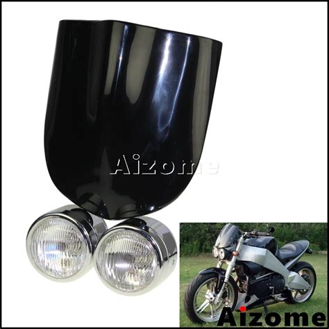 Motorcycle Dual Headlamp Headlight Black Windshield Fly Screen Twin