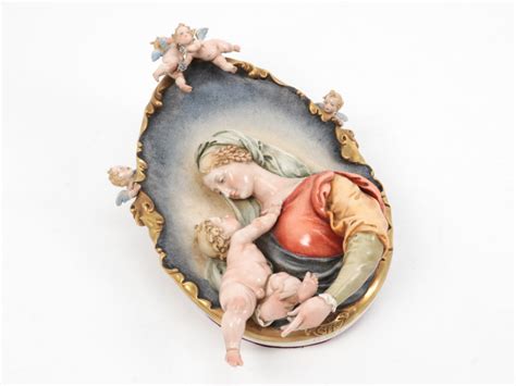 Capodimonte Giuseppe Cappé porcelain wall relief Madonna with child