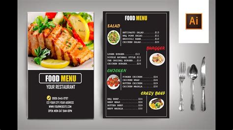 Menu Card Design In Adobe Illustrator Fast Food Restaurant Youtube