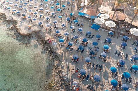 Bustling Beach Resort From Above At Sunset Nissi Beach Ayia Napa