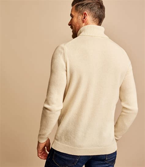 Cream Pure Lambswool Knitted Polo Neck Jumper Woolovers Au