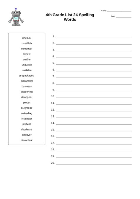 2nd Grade Spelling Worksheet For List 4 Worksheets Library