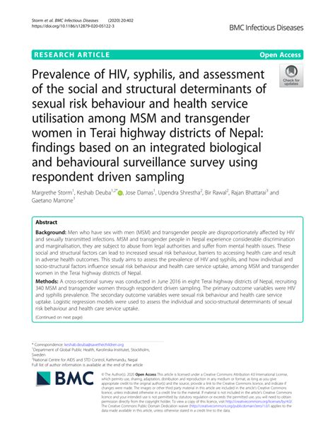 Pdf Prevalence Of Hiv Syphilis And Assessment Of The Social And