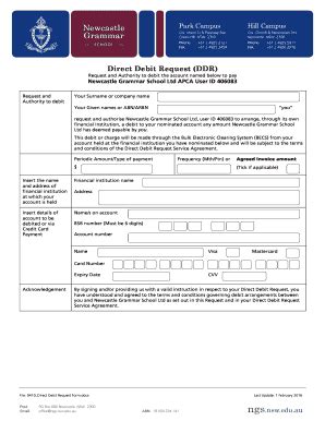 Fillable Online Ngs Nsw Edu Direct Debit Request Form Ngs Nsw Edu