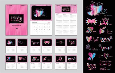 Calendar 2025 template for Holiday, Happy valentine's day concept, Desk calendar 2025 year, Wall ...