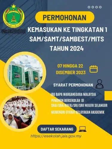 Jais Buka Permohonan Tingkatan Satu Enam Sesi 2024 Selangorkini