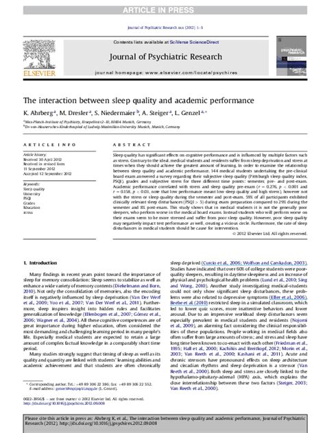 Pdf The Interaction Between Sleep Quality And Academic Performance