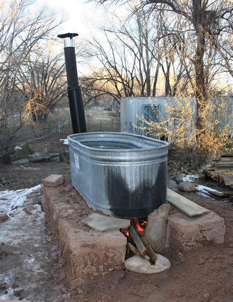 Wood Fired Stock Tank Hot Tub On 14 Size Adobe Block Base With Smoke Stack Adobes Made In