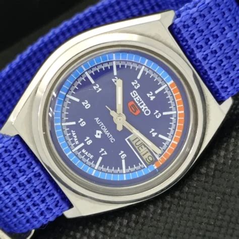 Old Seiko Automatic A Vintage Japan Mens Day Date Blue Watch