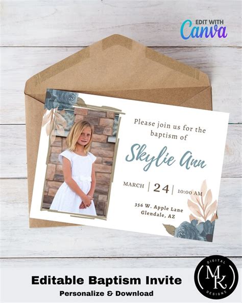 Editable Baptism Invitation Lds Canva Template 108 Edit And Etsy