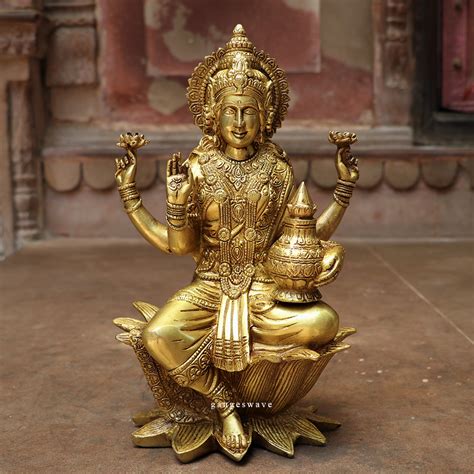 Brass Lakshmi statue on lotus - Buy exclusive brass statues ...