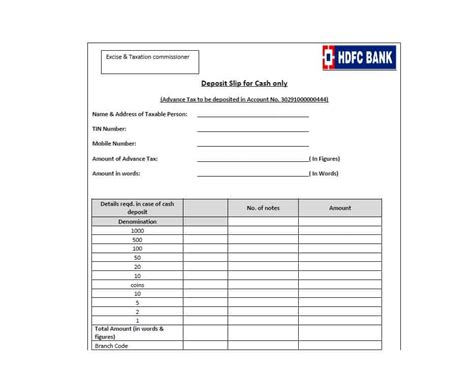 Cash Deposit Slip Template | templates free printable