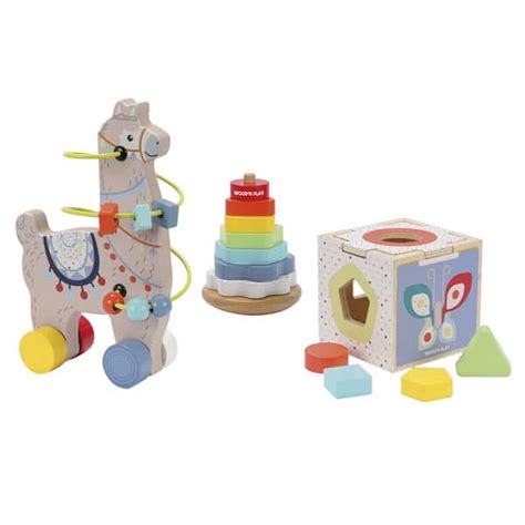 Coffret Jouets En Bois B B Cube D Veil Pyramide Lama Tirer