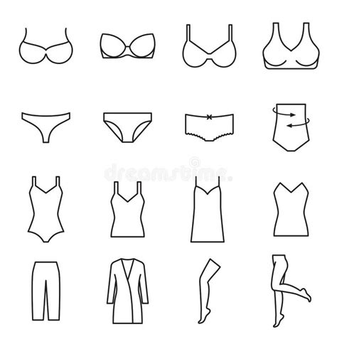 Set Of Lingerie Icons Black Linear Icons Isolated On A White Background Stock Vector