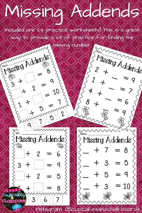 Missing Addends Practice Worksheets Teaching First Grade Math