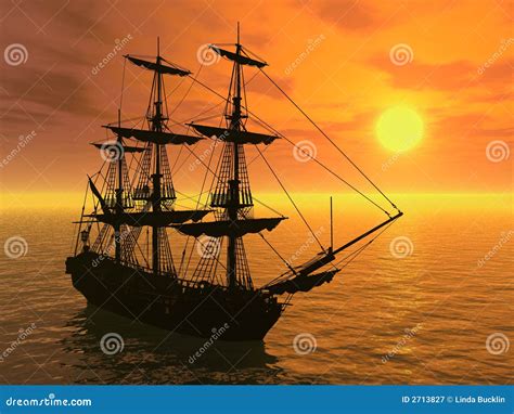 Tall Ship At Sunset Stock Illustration Illustration Of Vessel