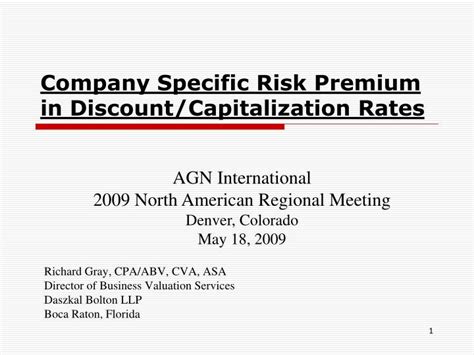 Ppt Company Specific Risk Premium In Discount Capitalization Rates