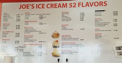 Joe S Ice Cream Parlor Menu In Mcallen Texas Usa