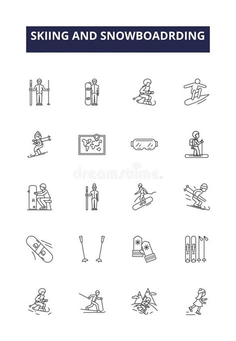 Skiing and Snowboadrding Line Vector Icons and Signs. Snowboarding ...